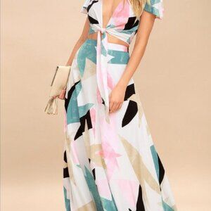 LuLus Daydreaming White Print Two-Piece Maxi Dress Set (SIZES XS & XS)